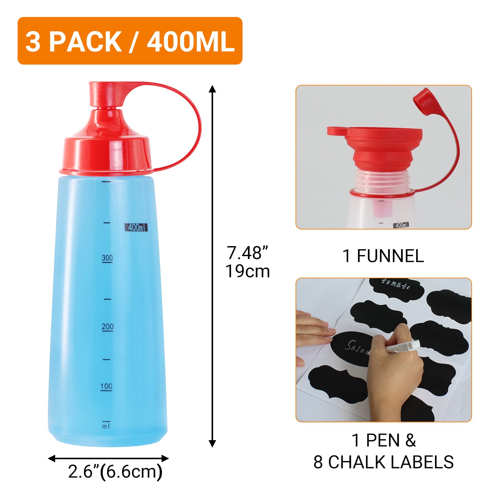 Belinlen 3 Pack 400Ml/14 Oz Wide Mouth Condiment Squeeze Bottles For Thick Sauce, Plastic Sauce Bottles With Cap Lids - Perfect